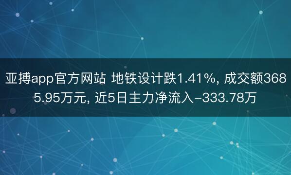 亚搏app官方网站 地铁设计跌1.41%, 成交额3685.95万元, 近5日主力净流入-333.78万