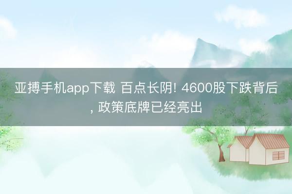 亚搏手机app下载 百点长阴! 4600股下跌背后， 政策底牌已经亮出
