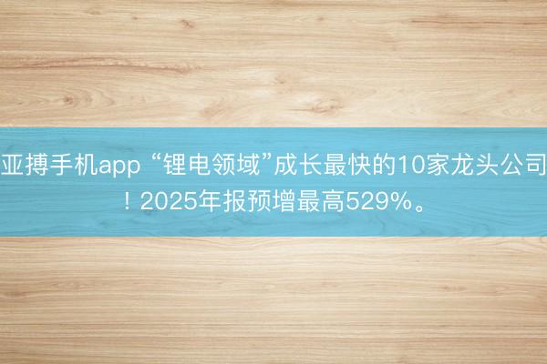 亚搏手机app “锂电领域”成长最快的10家龙头公司! 2025年报预增最高529%。