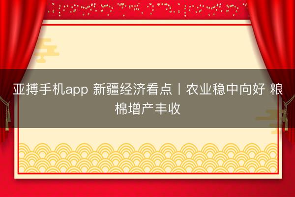 亚搏手机app 新疆经济看点丨农业稳中向好 粮棉增产丰收