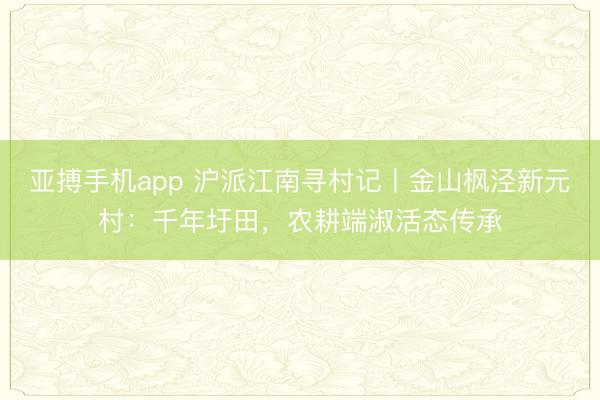 亚搏手机app 沪派江南寻村记丨金山枫泾新元村：千年圩田，农耕端淑活态传承
