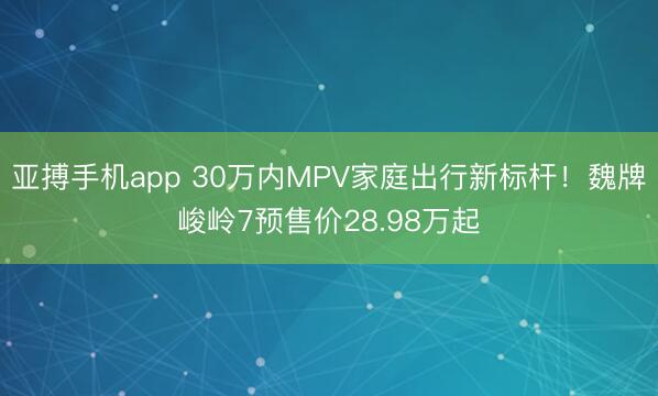 亚搏手机app 30万内MPV家庭出行新标杆！魏牌峻岭7预售价28.98万起