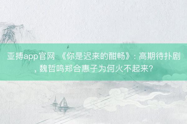 亚搏app官网 《你是迟来的酣畅》: 高期待扑剧, 魏哲鸣郑合惠子为何火不起来?
