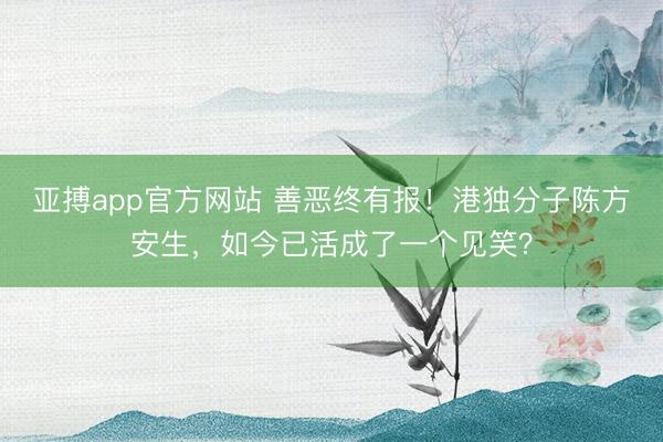 亚搏app官方网站 善恶终有报!港独分子陈方安生,如今已活成了一个见笑?