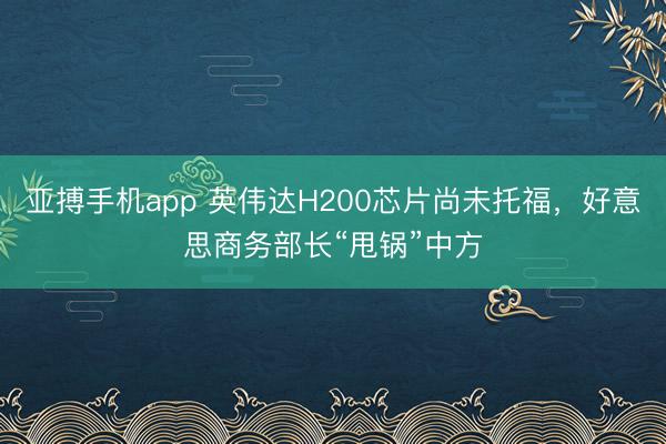 亚搏手机app 英伟达H200芯片尚未托福，好意思商务部长“甩锅”中方