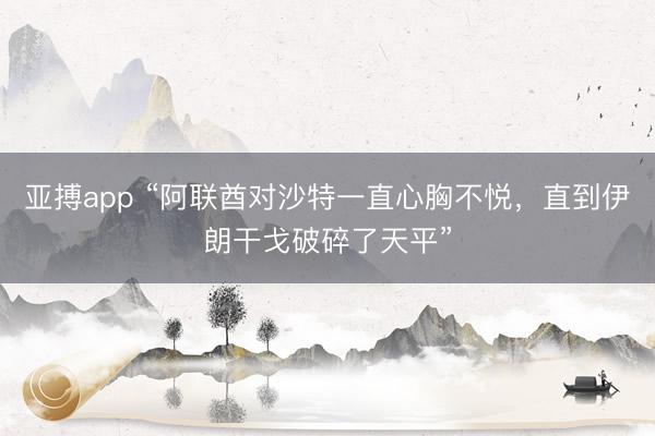 亚搏app “阿联酋对沙特一直心胸不悦，直到伊朗干戈破碎了天平”