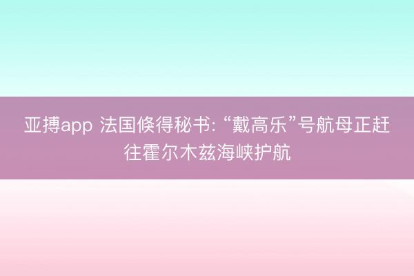 亚搏app 法国倏得秘书: “戴高乐”号航母正赶往霍尔木兹海峡护航